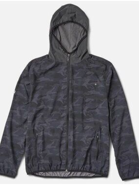 Vuori Outdoor Trainer Shell Hoodie Run Jacket Large Camo Water-Resistant Stretch